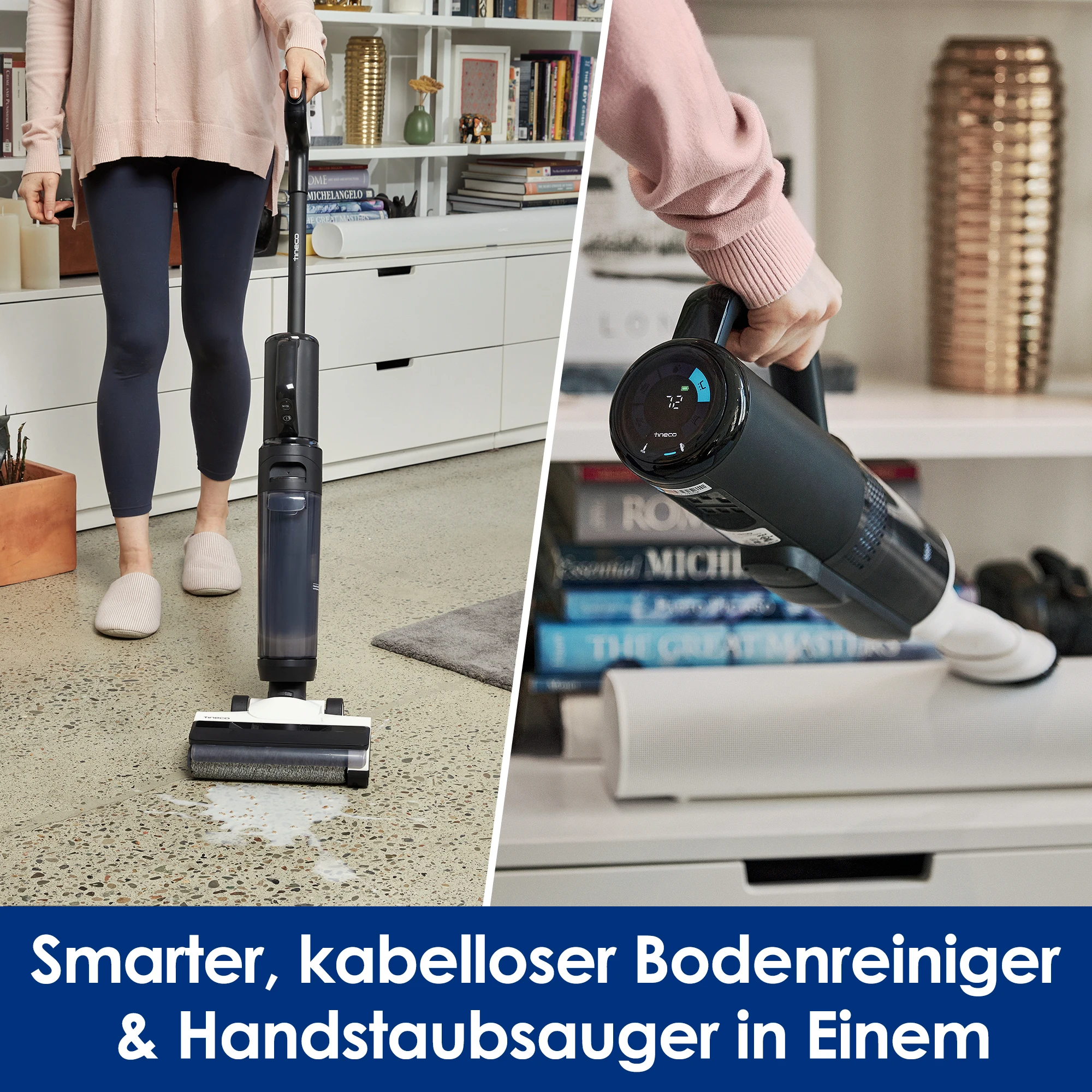 Tineco Floor One S5 Combo Power KIT Aspirateur sec et humide intelligent avec technologie iLoop Aspirateur humide 5 en 1 pour poils d'animaux Planches durs cran LED Wi-Fi