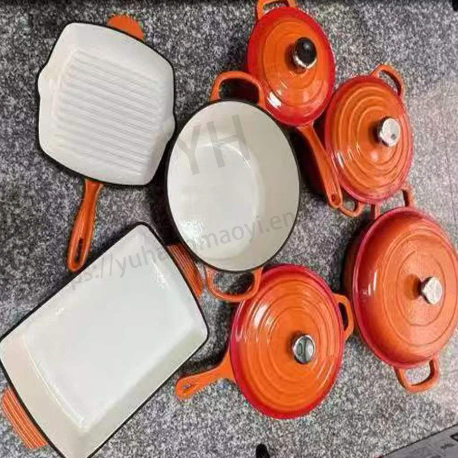 Juego de ollas de cocina antiadherentes sin recubrimiento, utensilios de cocina de hierro fundido esmaltado, ollas, sartén, tapas, 11 Uds., superventas