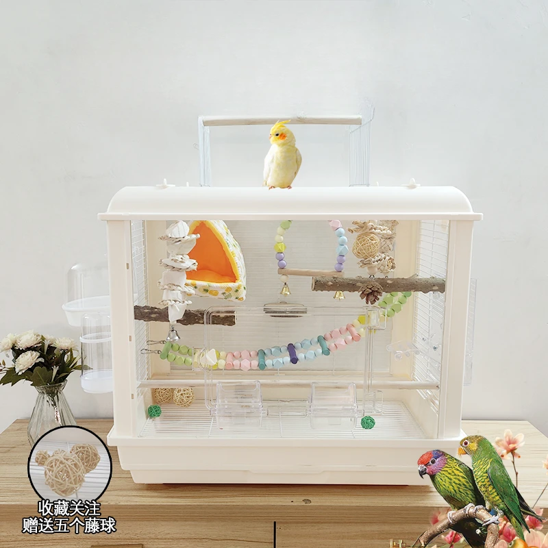 Luxury Large Parrot Bird Cages Transparent Acrylic Villa Plastic Portable Bird Cages Budgie Canary Jaula Birds Supplies WZ50BC