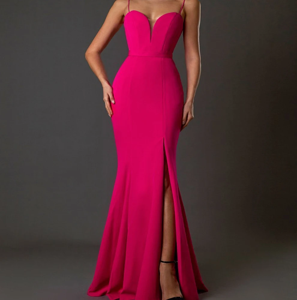 

Sweetheart Jersey Pleats Sleeveless Spaghetti Straps Mermaid Floor Length Sweep Train Solid Color Dresses For Formal Occasions