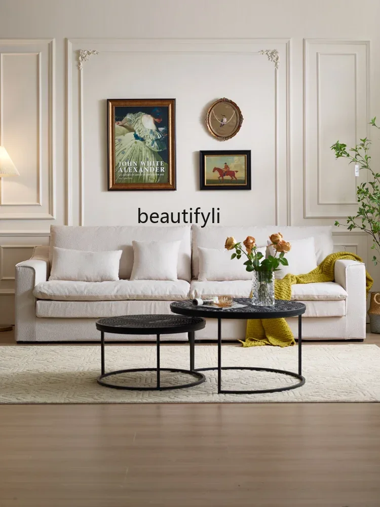 

ss25 French style hug sofa cotton and linen fabric living room removable and washable French cream stylefour-person straight row