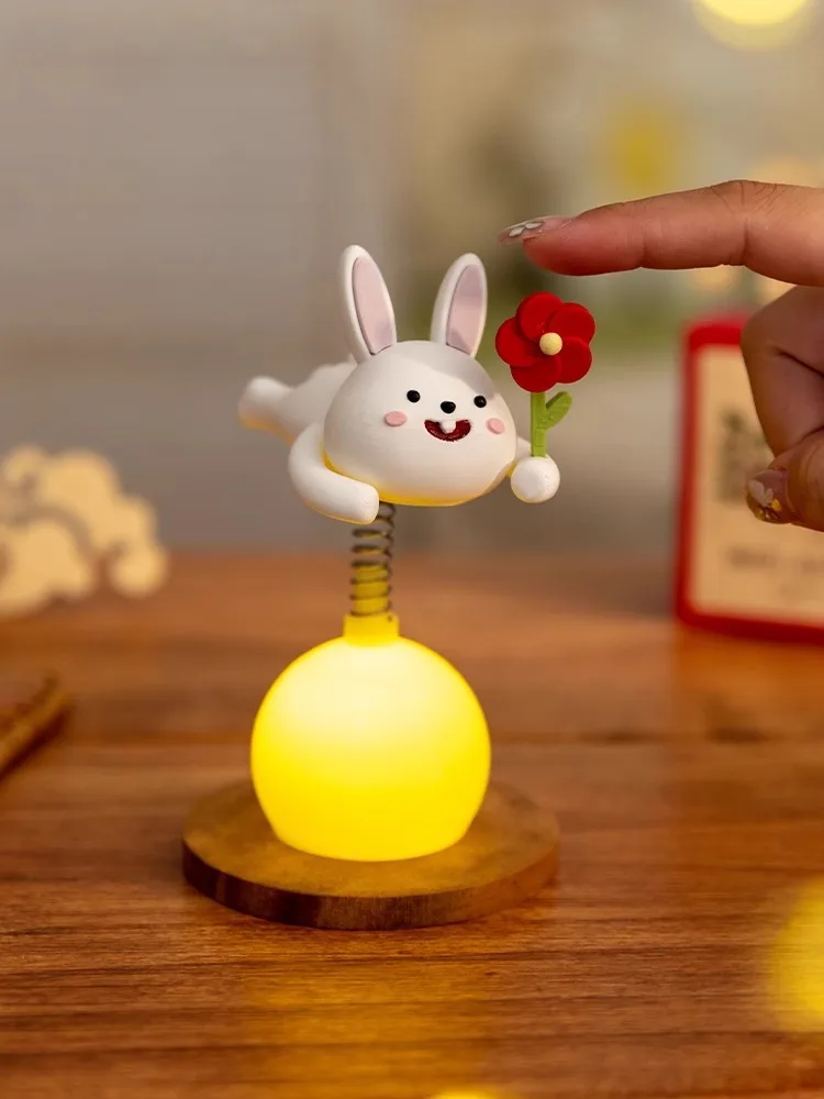 Adorable Bunny Desk Stress Reliever Car Mount Swaying Toy Decoration Atmosphere Lamp Cultural Creative Mid-Autumn Festival Gift