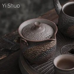 Gilding Iron Glaze Stone Pattern Pot Japanese Retro Ceramic Kung Fu Teapot Stoneware Tureen Pu'er Tea Making Device Tea Kettle