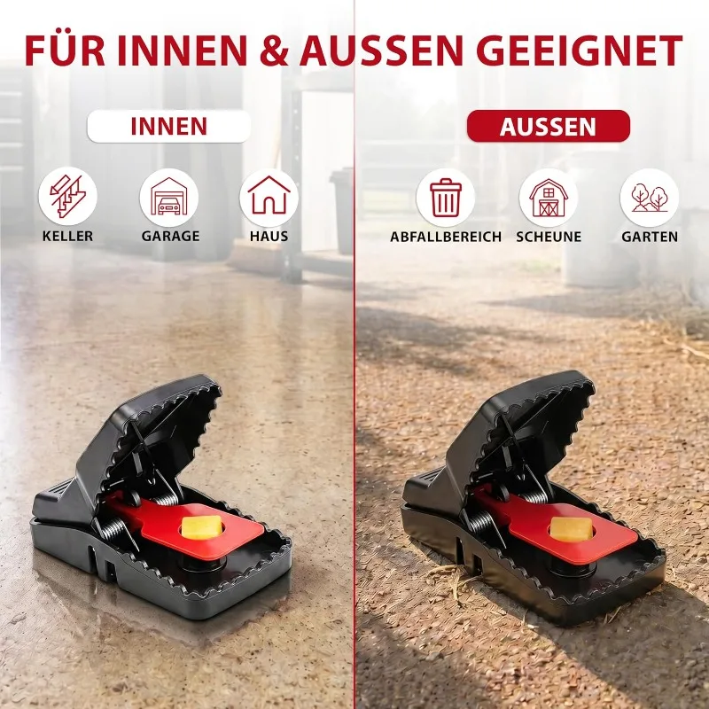 XXL Rattenfallen Schlagfallen 4 Stück – Große Schlagfalle für Ratten & Mäuse, extra starke Rattenfalle, wiederverwendbar, ohne Gift, inkl. Handschuhe, für Haus, Garage & Garten