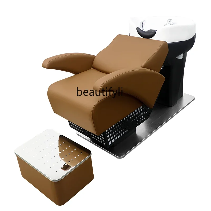 

Barber Shop Shampoo Chair Hairdressing Shop Ceramic Deep Basin Half Lying Flushing Bed Fashion Simple for Hair Salon