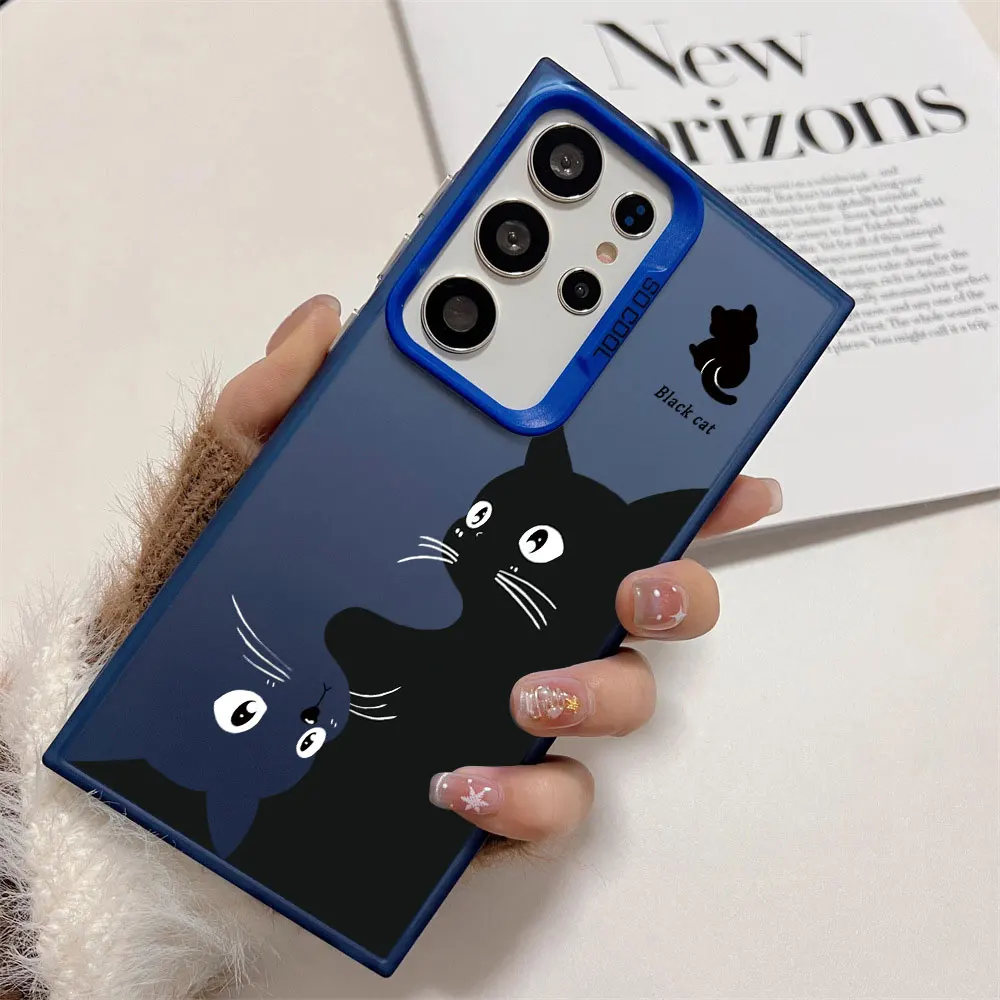 Shockproof Silver IMD Phone Case For Samsung Galaxy A71 A72 A73 A56 A55 A54 A53 A52 A52s A51 A50 4G 5G Black Cat Pattern Cover - view 5
