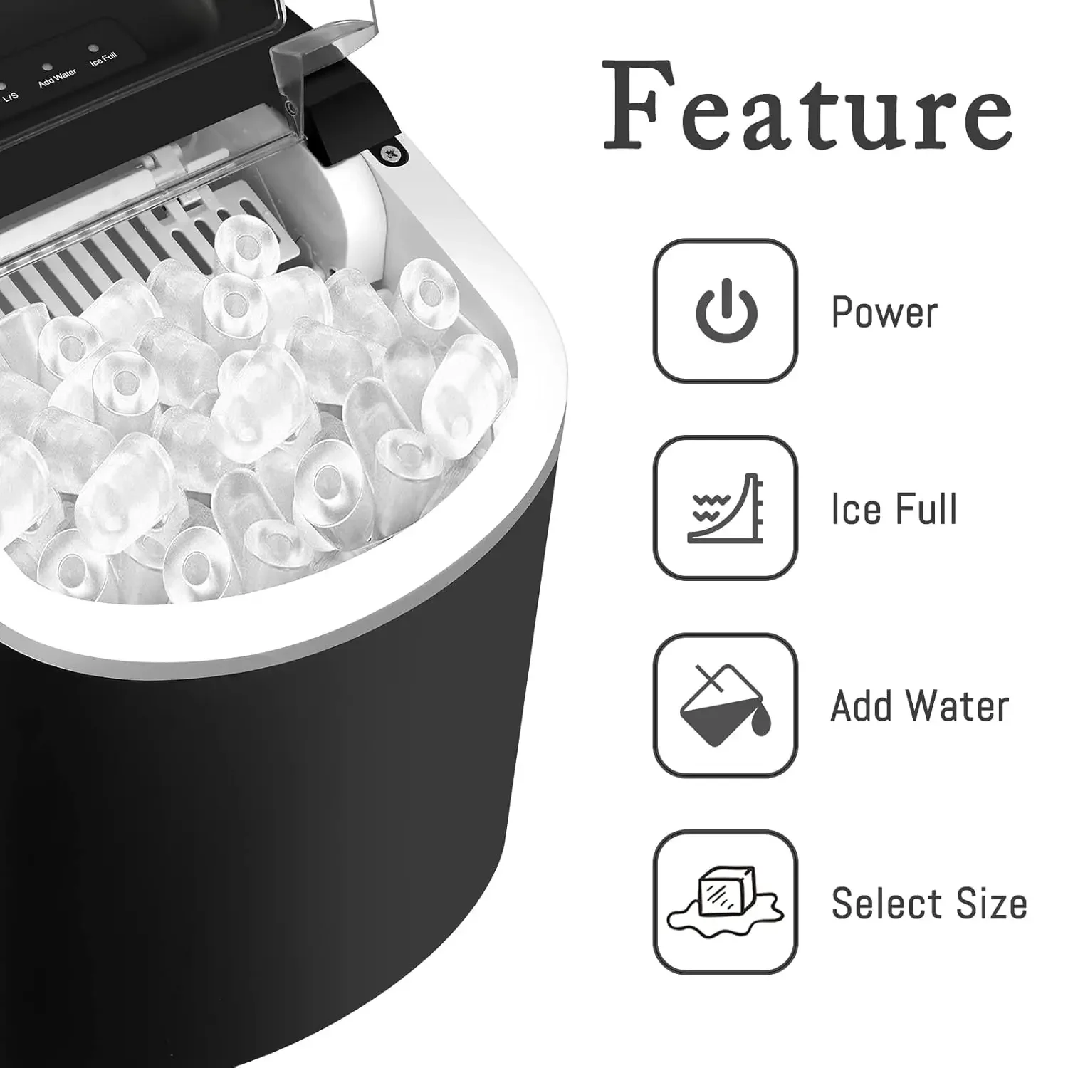 Self-Cleaning Countertop Ice Maker com alça, produz 26lbs, 24Hrs, 2 tamanhos de cubos de gelo em forma, faz 9 em 6 m