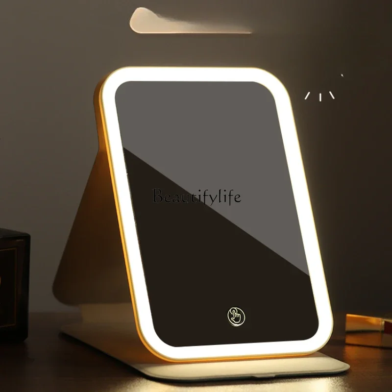 Led Make-up Mirror with Light Household Portable Desktop Folding Mirror Student Dormitory