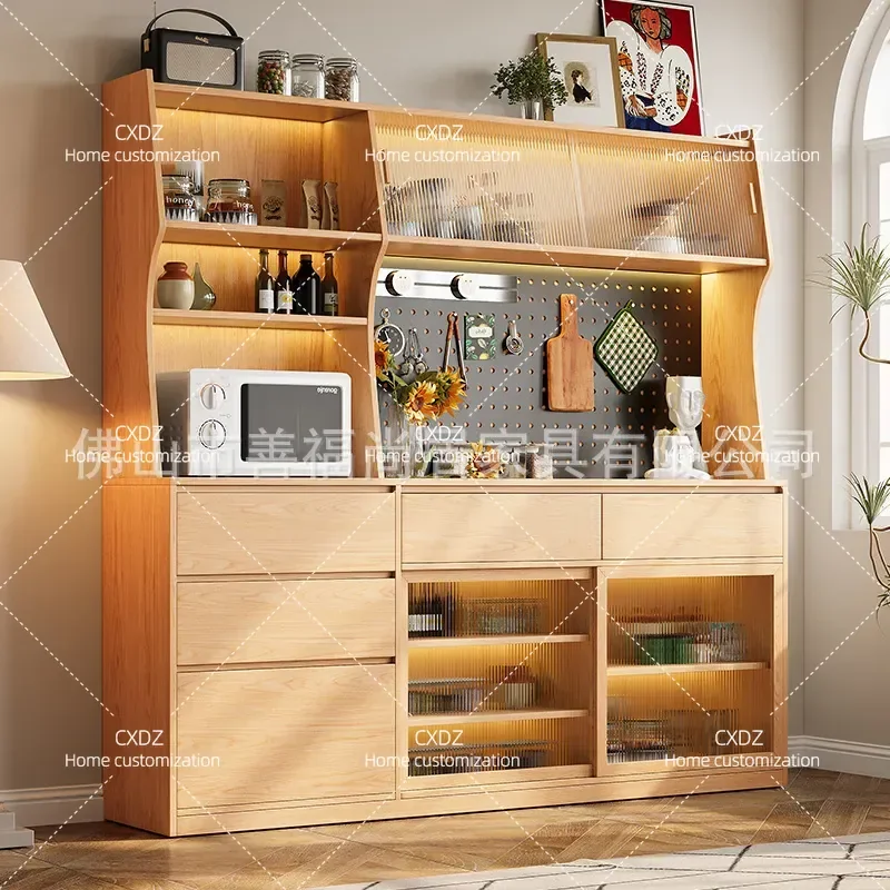 Log Color Oak Living Room Dining Side Cabinet Household Small Apartment Storage Tall And Short Cabinet Against The Wall