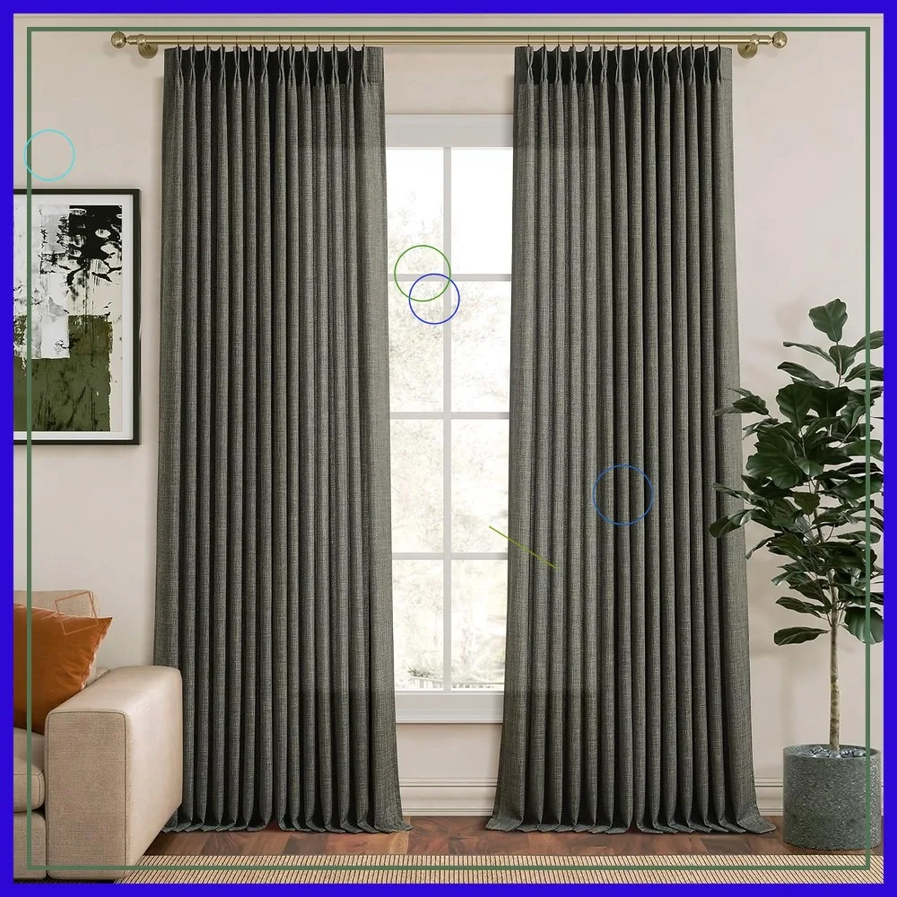 

Pinch Pleated Curtains 108 Inches Linen Drapes Light Filtering Green Room Darkening 40x108