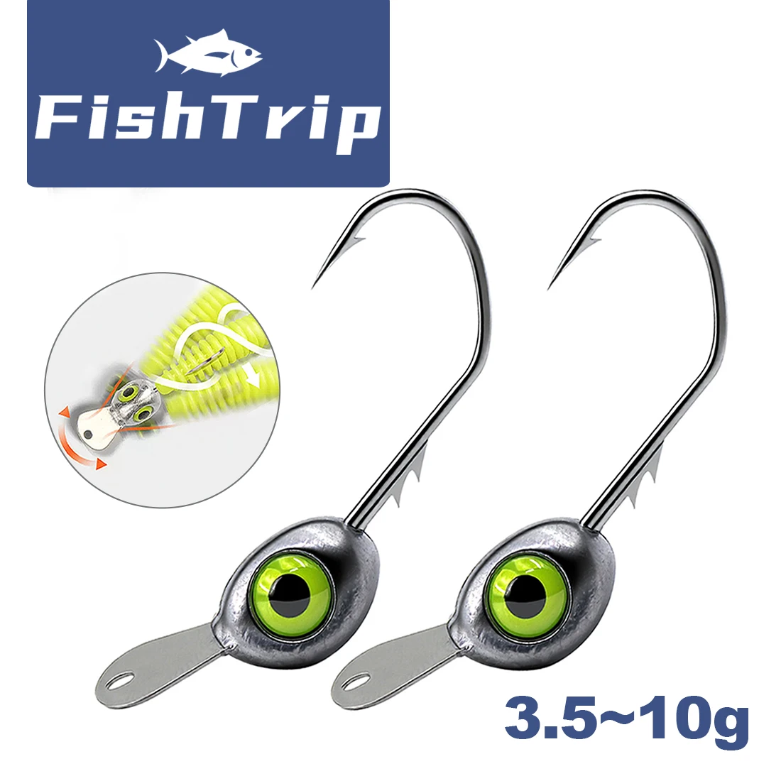 FishTrip 10Pcs Jig Heads Hooks Tongue Plate Swing Jig Heads Hooks Anti-snag Minnow Swing Swimming Action Fishing
