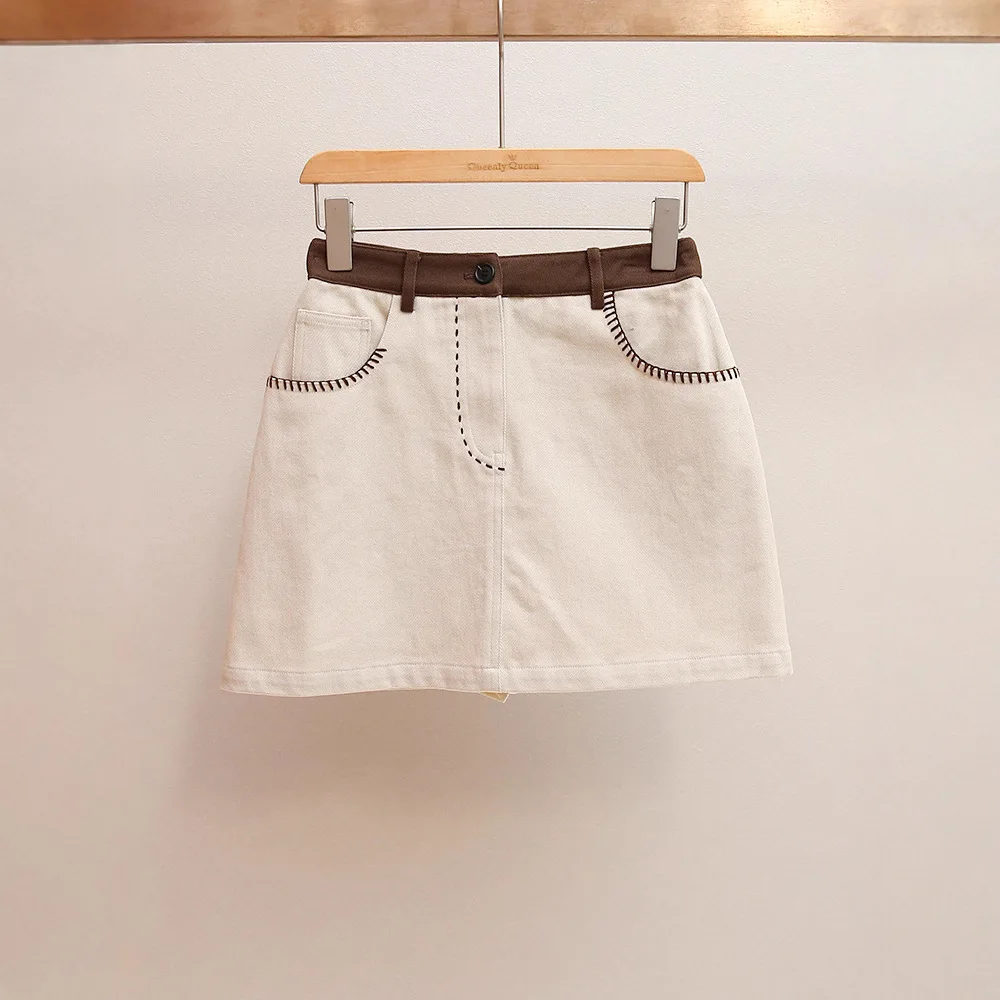 Cintura alta a linha saia feminina retro cor blo design sensação ci ao ar livre sle commute vento saia de casal