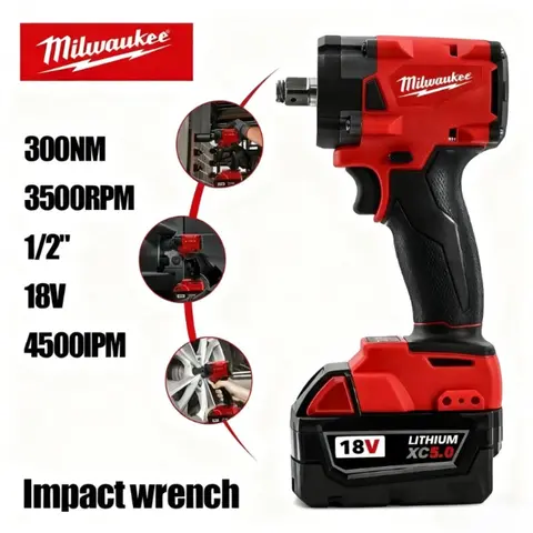 Milwaukee Electric Impact Wrench 1/2inch 300N.M Brushless Wrench Pin4 GEARS Cordless Power Tool Cordless High Torque screwdriver