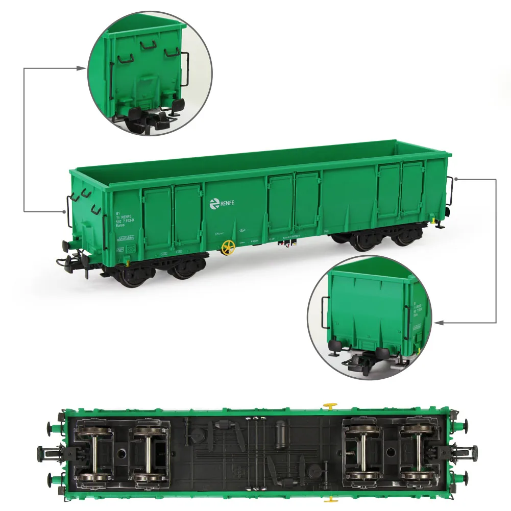 Evemodel 1pc/2pcs HO Scale 1:87 Green RENFE Printed High-side Gondola Car Railway Wagons C8742PLv