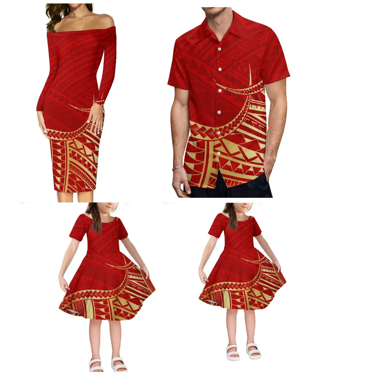 

Women'S Off-The-Shoulder Sheath Dress Evening Gown Birthday Party Family Suit Polynesian Island Shirt For Men Children'S Suit