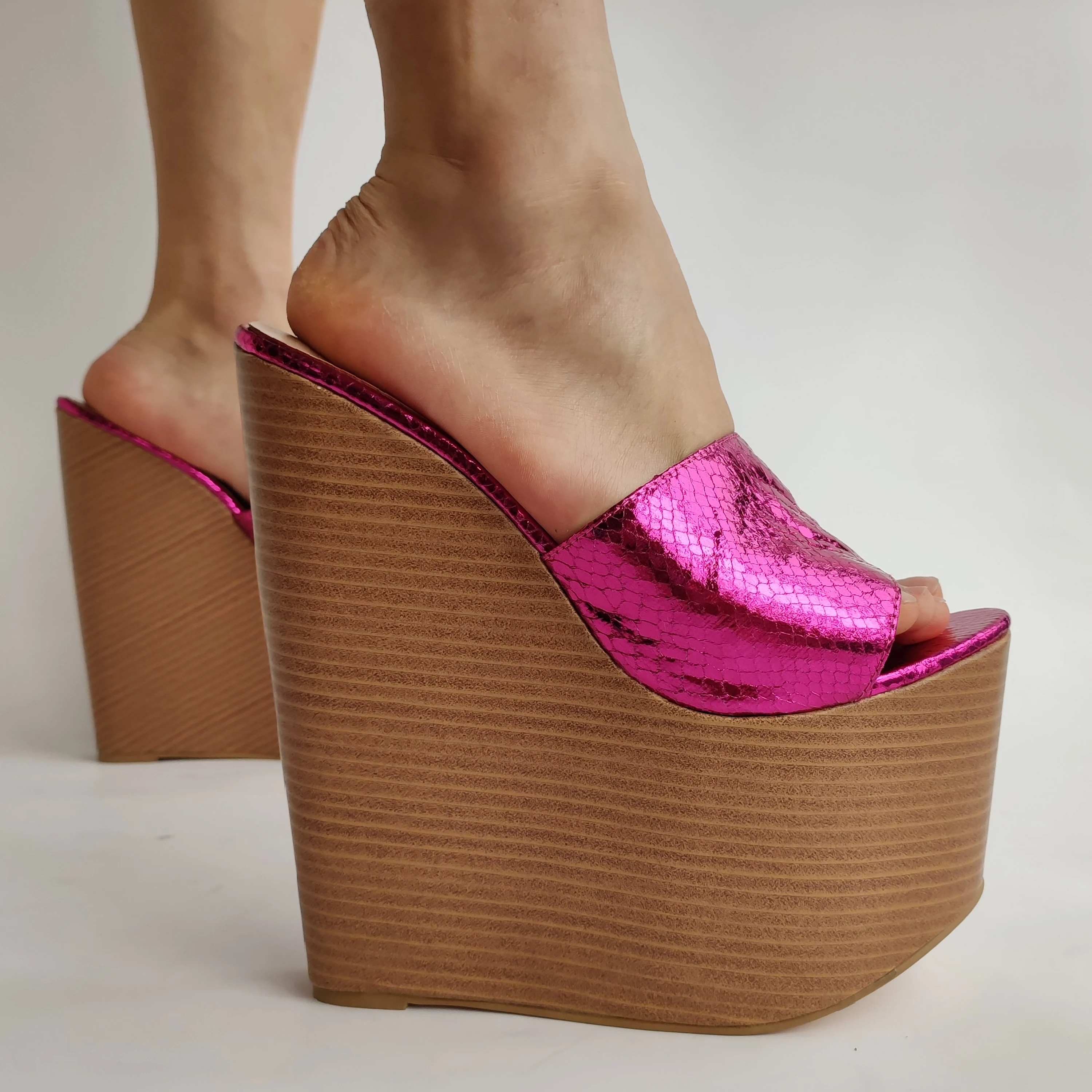 

LAIGZEM Women Sandals Platform Wedges Mules Open Toe 20CM High Heels Pumps Height Increase Ladies Shoes Woman Big Size 41 43 47