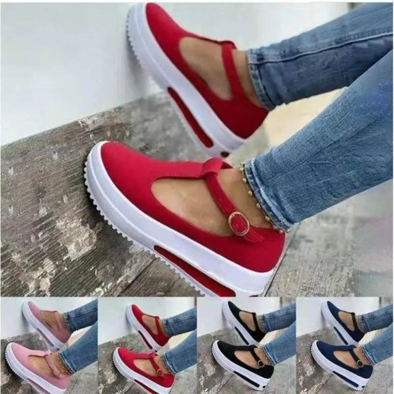 Women Shoes 2024 New Fashion Casual Shoes Round Toe Flat Women Buckle Wedge Women\'s Shoes Zapatillas Mujer Official-website