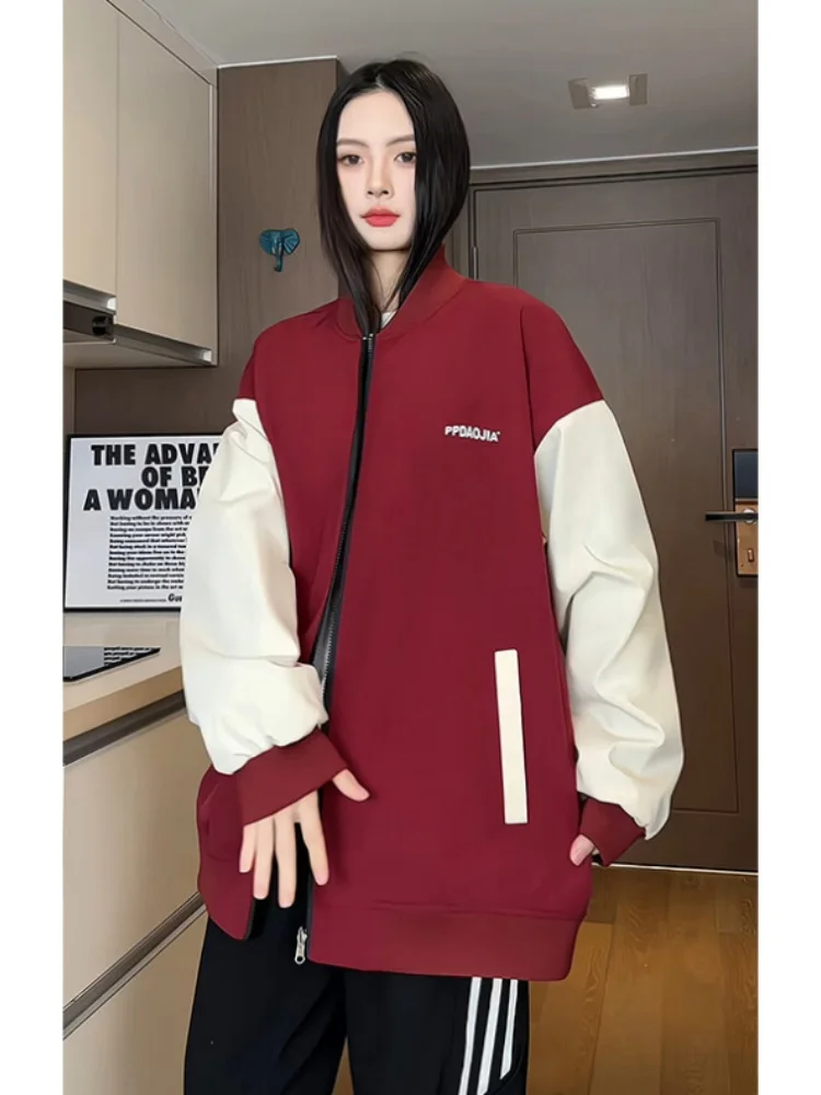 

Red American Retro Baseball Jaet for Men Spring Autumn Casual Patchwork Flight Jaet Youthful Haome Leisure Top