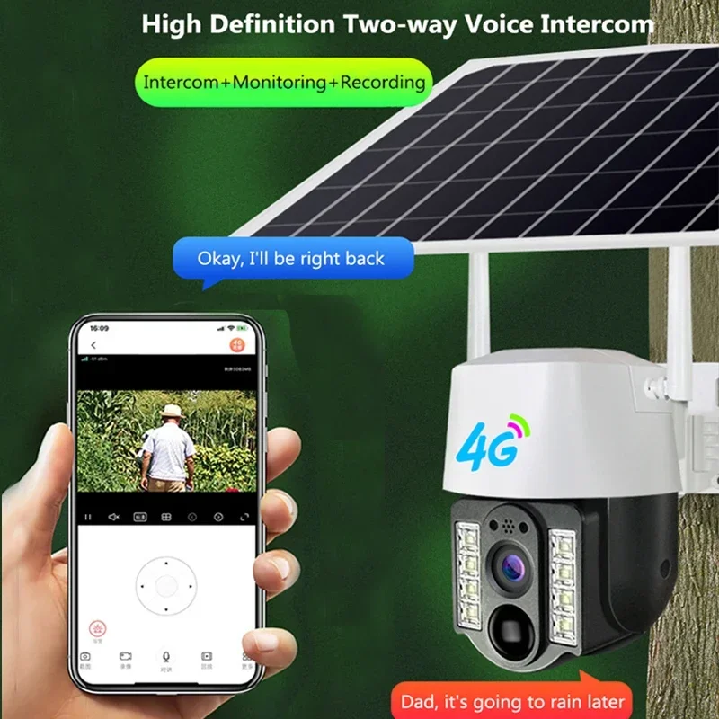 Cámara Solar 4G Sim para exteriores, lente Dual PIR, detección humana, cámara inalámbrica alimentada por energía, impermeable, CCTV, protección de seguridad para el hogar