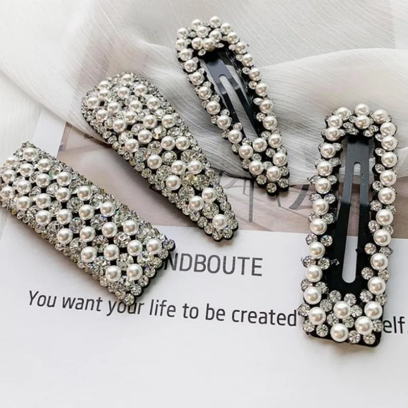 Pearl Hair Clip Elegant Rhinestone BB Side Clips Geometric Hair Pins for Women Metal Barrettes Jewelry Girls Hair Accessories