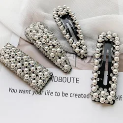 Pearl Hair Clip Elegant Rhinestone BB Side Clips Geometric Hair Pins for Women Metal Barrettes Jewelry Girls Hair Accessories