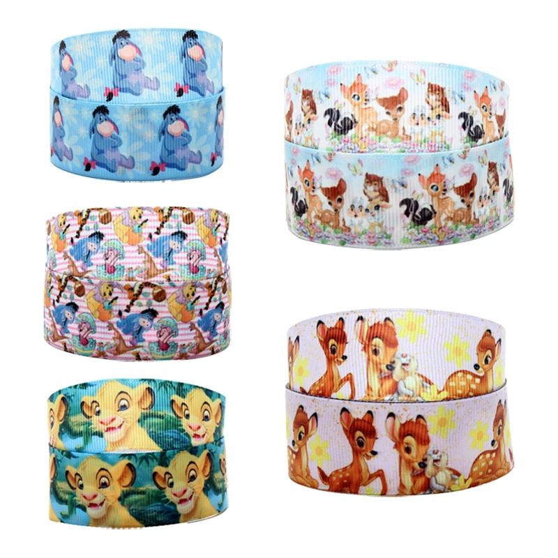 Disney Cartoon Grosgrain Simba Bambi Ribbon 25mm 10yards for DIY Hairbows Birthday Gift Wrapping Handmade Material