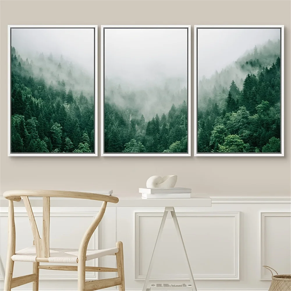 3PCS Natural Mountain Green Forest Canvas Wall Art Painting for Bedroom Office Living Room Posters and Prints Pictures Frameless