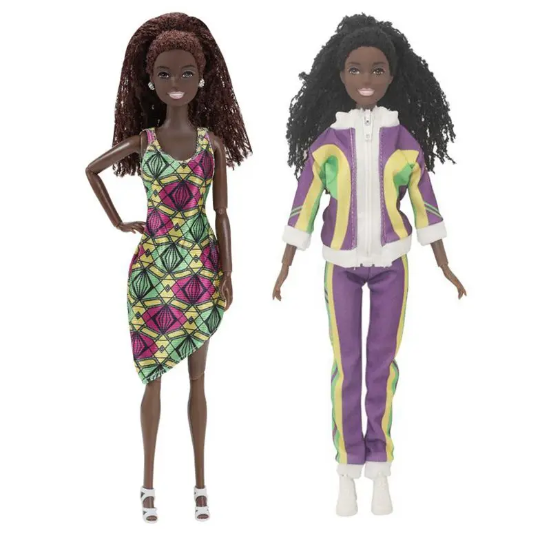 African Black Doll For American Dolls Nudy Body With Clothes Toy Accessories For Barbie Female Girl Pretend Play Game Gifts