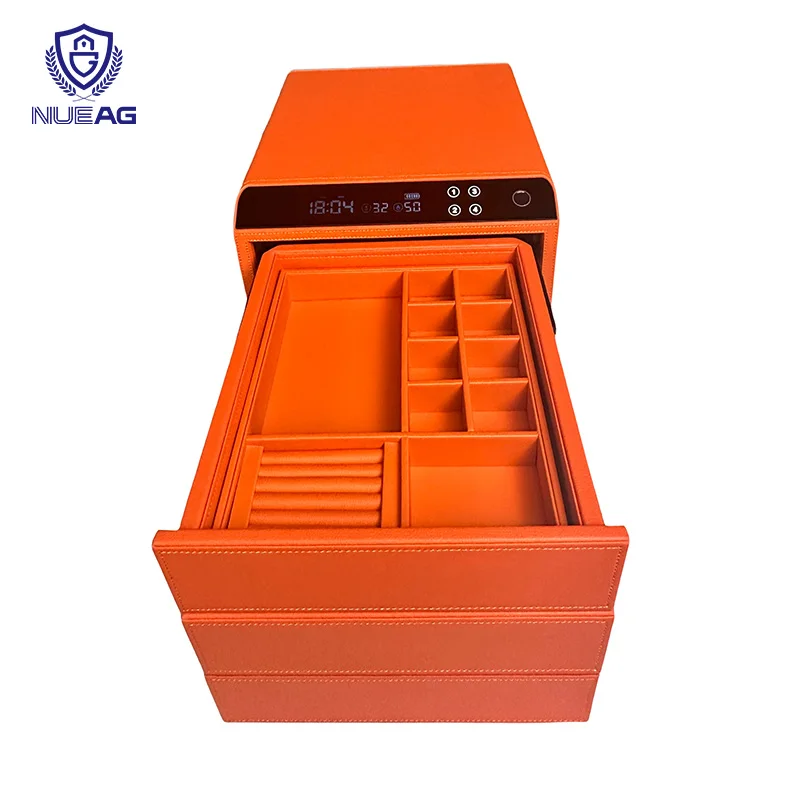 Custom Smart Unlocking Three Layers Divided Drawers Home Security Fingerprint Safe Box For Storage Jewellery