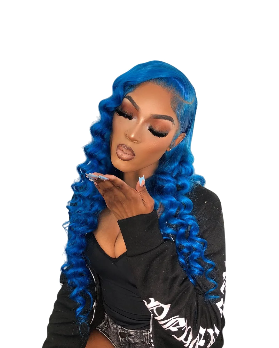 

Navy Blue Loose Wave 13x6 Lace Front Human Hair Wig Pre Plucked 250% Density Lace Frontal Wig For Women Dark Blue Color Wigs