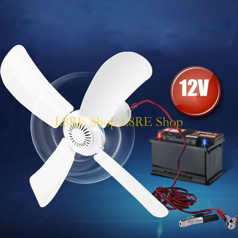 L8RE 3/4 Leaves 12V Ceiling Fan Air Cooler Hanging Battery Powered 16”/31.5” Tent Fans for Camping Outdoor Dormitory Home Bed