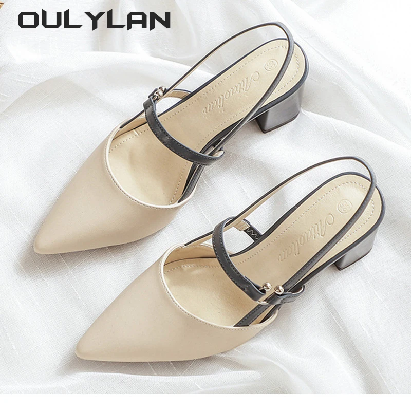 Oulylan Luxury Baotou Fashion High Setting Sandals Summer New Pointed Thick Heel High Heels Party Shoes Women Sandals