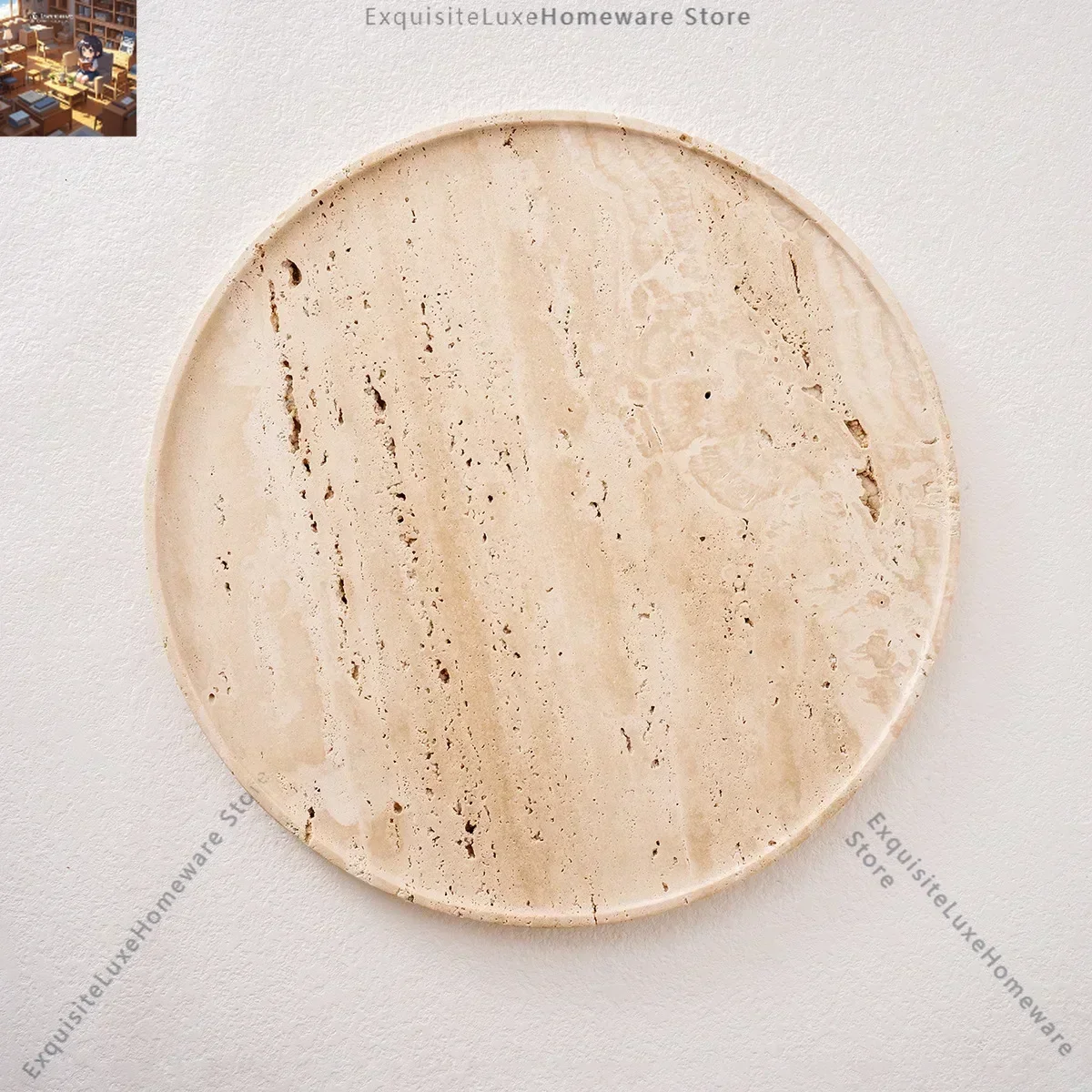 Wabi-sabi Natural Travertine Stone Tray for Kitchen Bathroom Perfume Table Docorative Japanese Home Storage Round Tray Ornaments