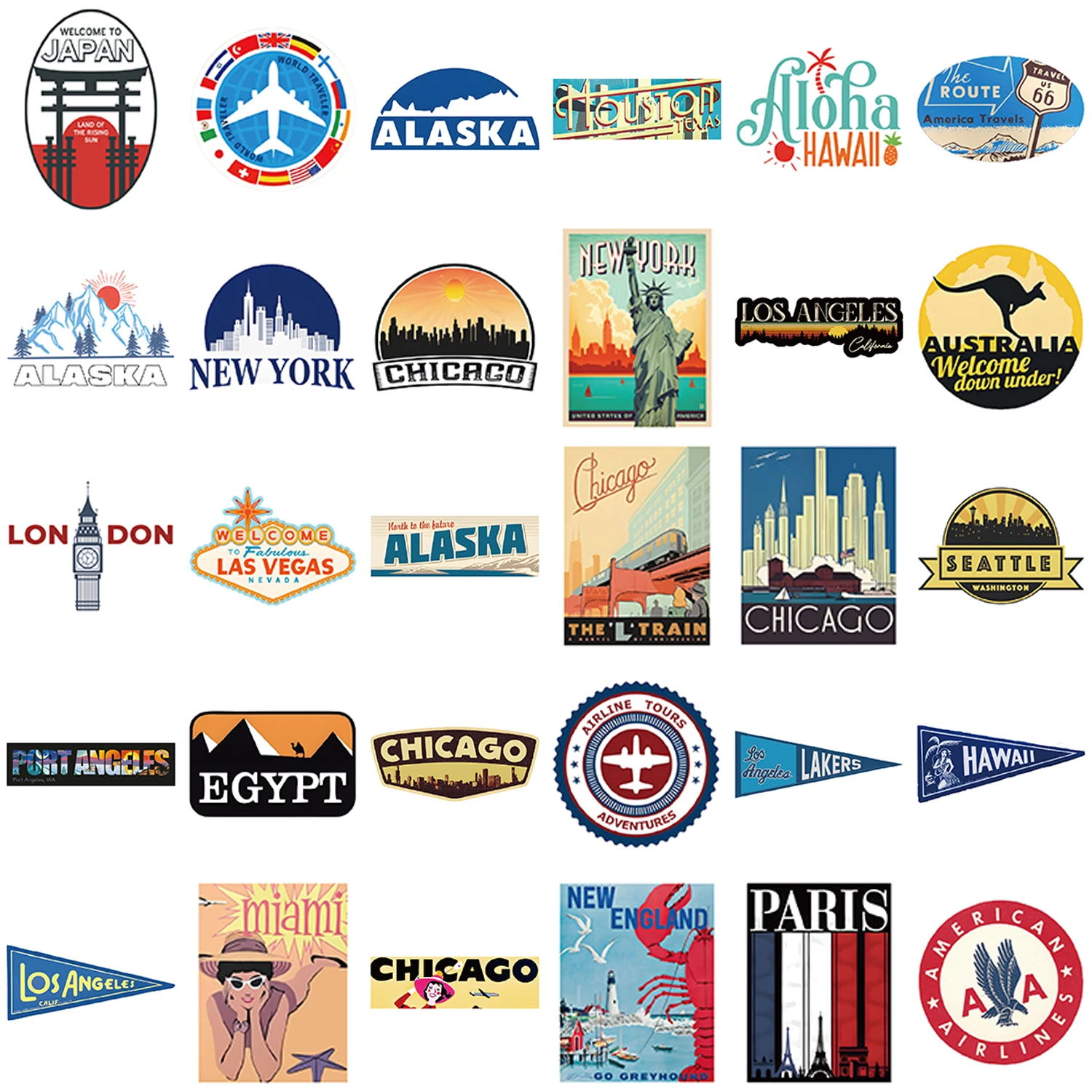 30pcs Retro Creative Sticker Pack Artistic Decoration Computer Water Cup Guitars Creative Waterproof Gift Decal