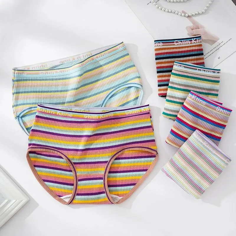 XL-4XL Plus Size Sexy Striped Panties Women\'s Cotton Underwear Striped Briefs Lingerie Comfortable Underpant For Women