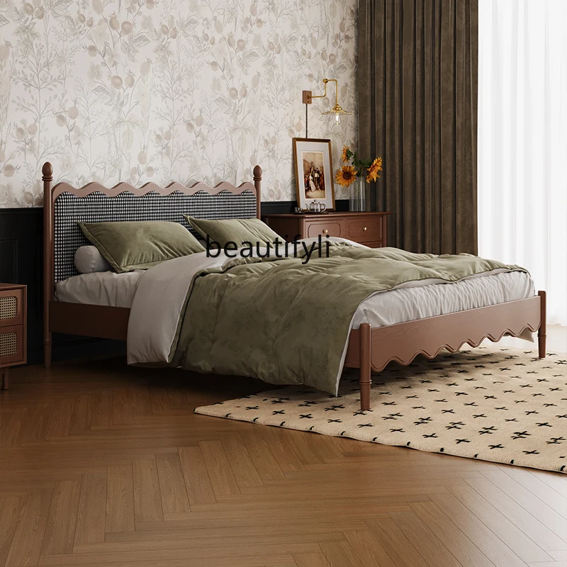 French Style Solid Wood Soft Pack Bed Double Bed Master Bedroom North American Cream Style Marriage Bed