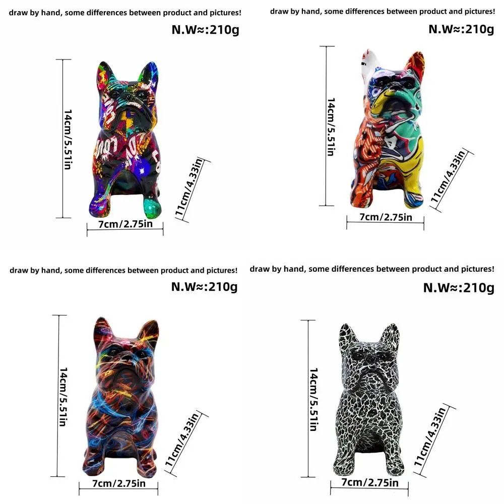 Estatua Bulldog Francés con Graffiti Kawaii, Mini estatua perro colorida dibujos animados, durara