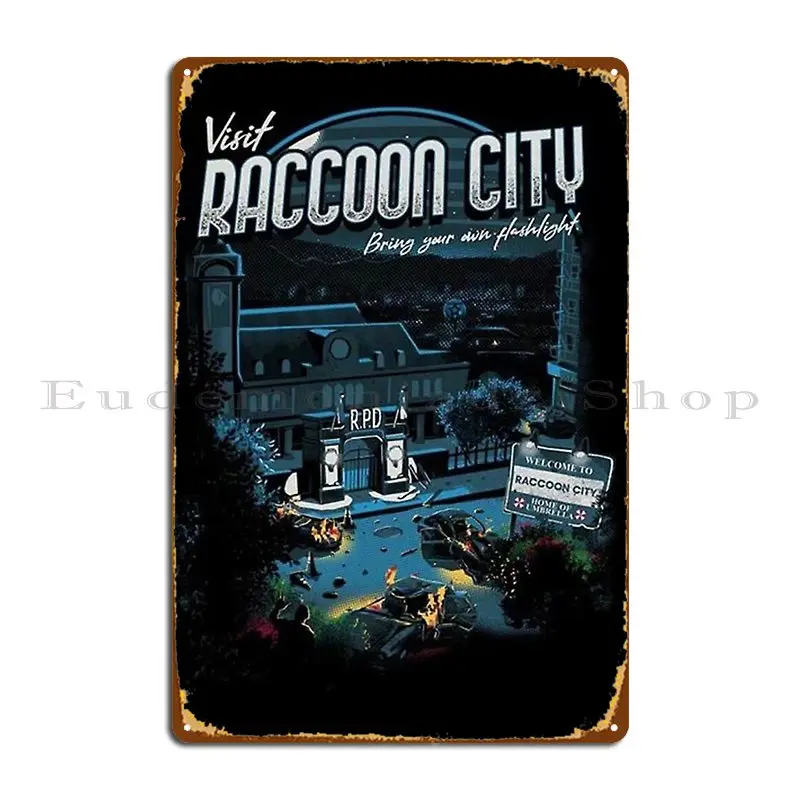 Visit Racoon City Metal Plaque Poster Living Room Club Club Bar Pub Designing Tin Sign Poster