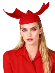 Red Wool Felt Fascinator Hats For Women Ladies Black Tea Party Dress Wedding Vintage Formal Church Cocktail Hat With Bow
