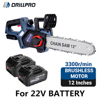 Drillpro 12 Inch 3300r/min Cordless Brushless Motor 3.0Ah Lithium Battery Electric Chainsaw Suitable for Mak 22V Batteries