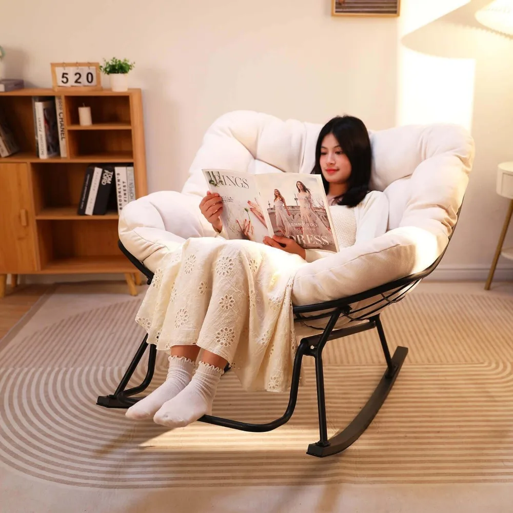 rocking chair nursery, ergonomic papasan with soft thick cotton cushion, comfy sofa recliner egg papasan chair for living room b