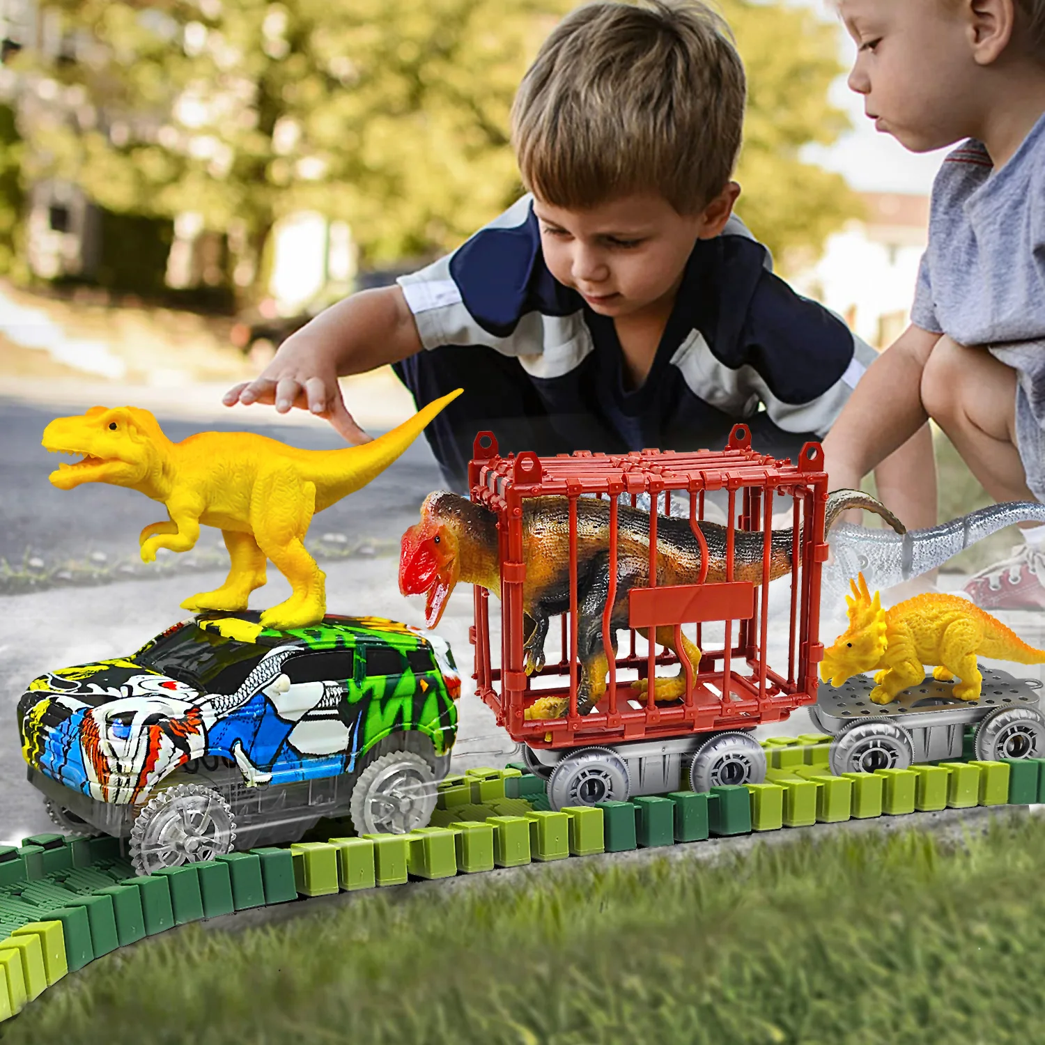 Dinosaurus Speelgoed, Dinosaurus Trein World Road Race, flexibele Track Playset Cool Dinosaurus Auto Voor 3 4 5 6 Jaar & Up Oude Jongen Meisjes Gift