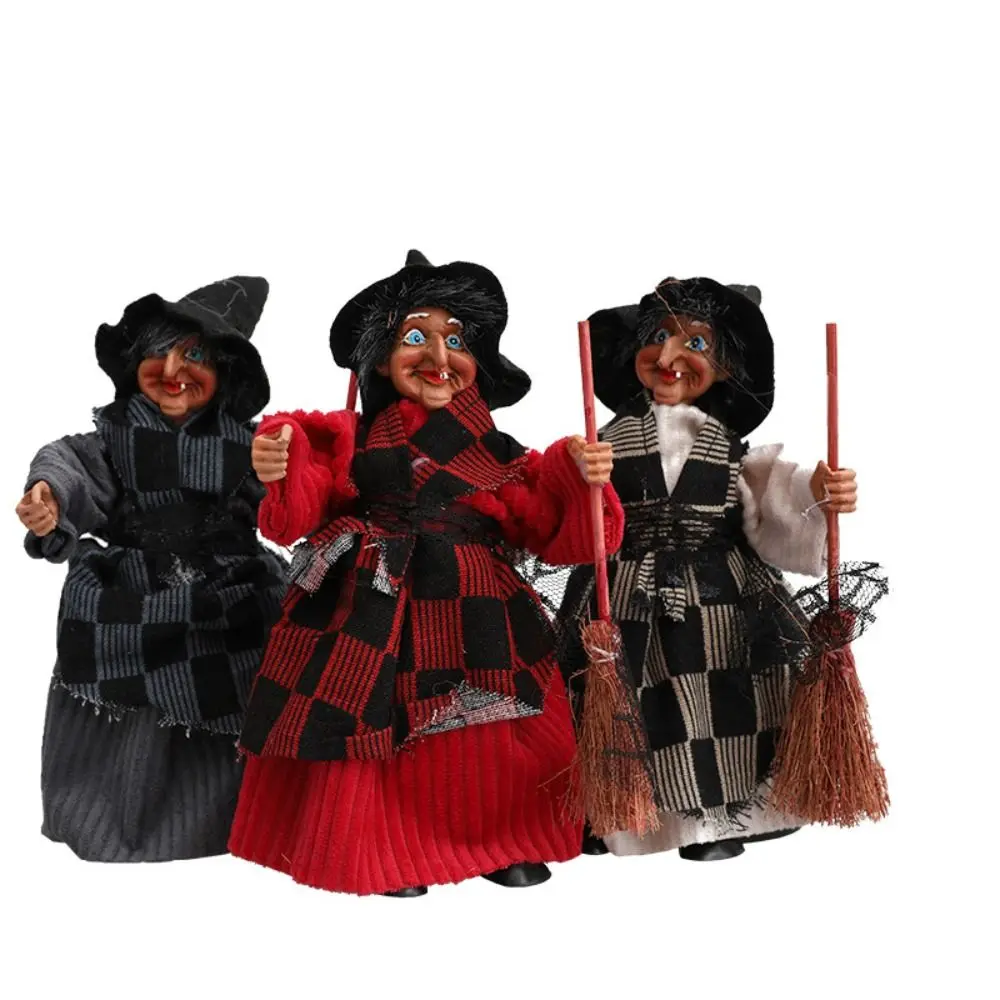 3pcs Crafts Cloth Halloween Broomstick Witch Pendant Creative Artificial Witch Hanging Scary Funny Halloween Ornament Party