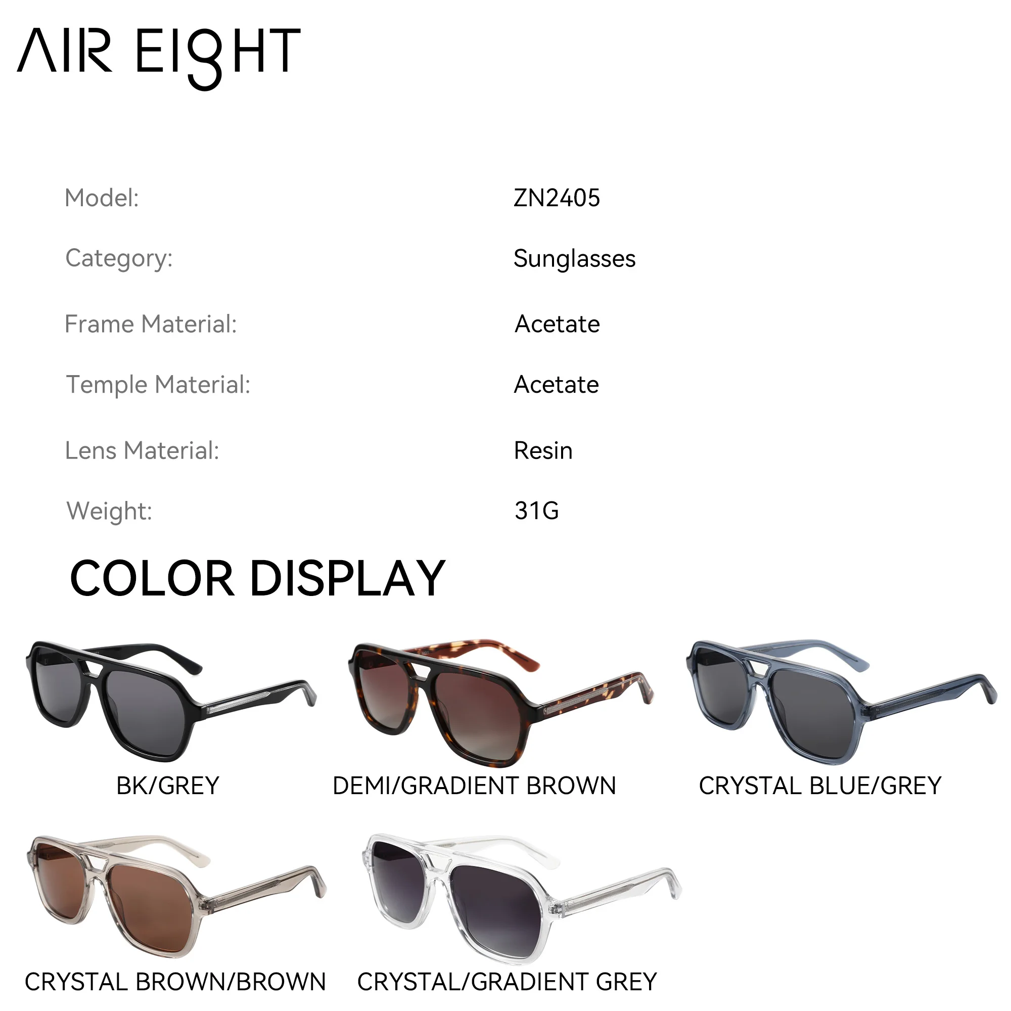 AIR EIGHT L Size Aviator Acetate For Men Prescription Sun Glasses Polarized UV400 Progressive Lenses Business Eyeglasses