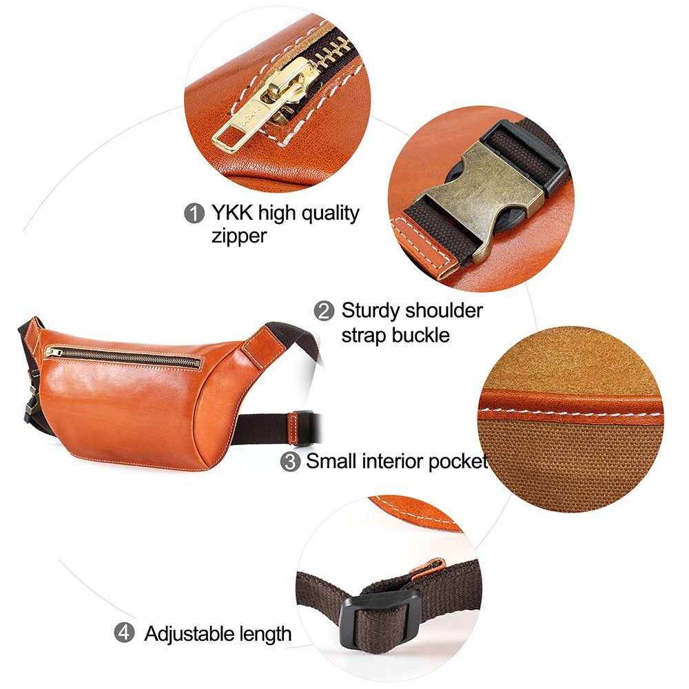 JOYIR Genuine Leather Men Fanny Pack Waist Bag for Men Belt Bag Phone Outdoor Travel Waist Pack Male Chest Bag with YKK Zipper