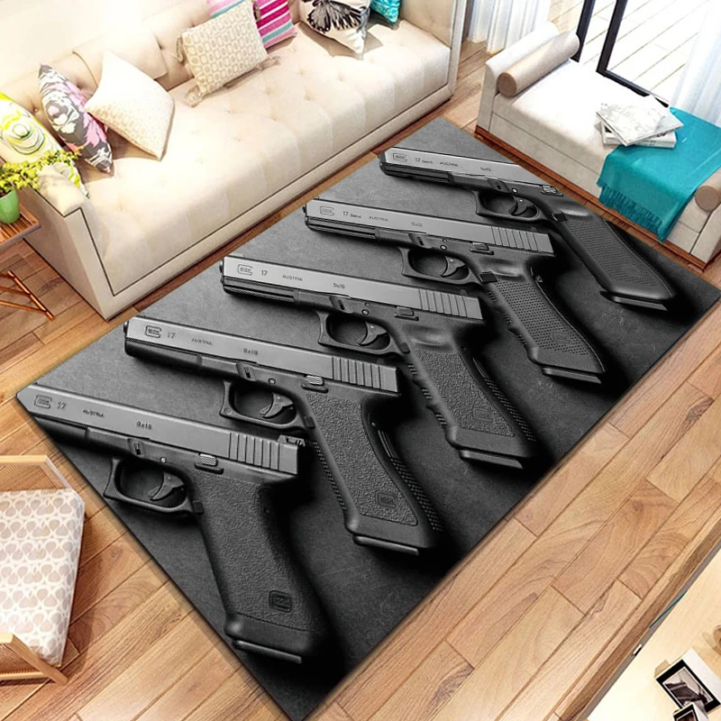 3D Rifle Pistol Revolver Gun Cartoon Area Rug,Carpet Rug for Living Room Bedroom,Kitchen Doormat Bathroom Anti-slip Floor  cool