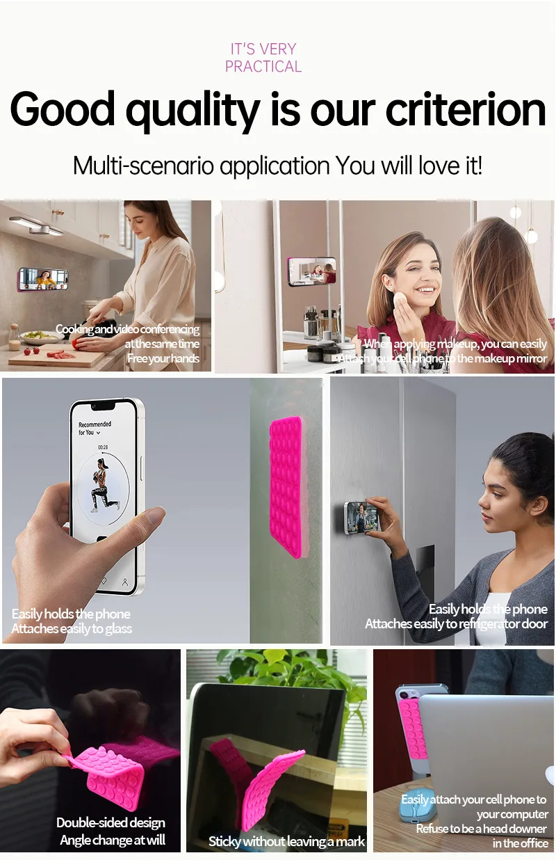 Doppelseitige Silikon-Saugnapf-Handyhülle mit abnehmbarem Ständer, Silikon-Gummi-Saugnapf-Pad für Selfies und Videos, Fixierpad – Detail 15