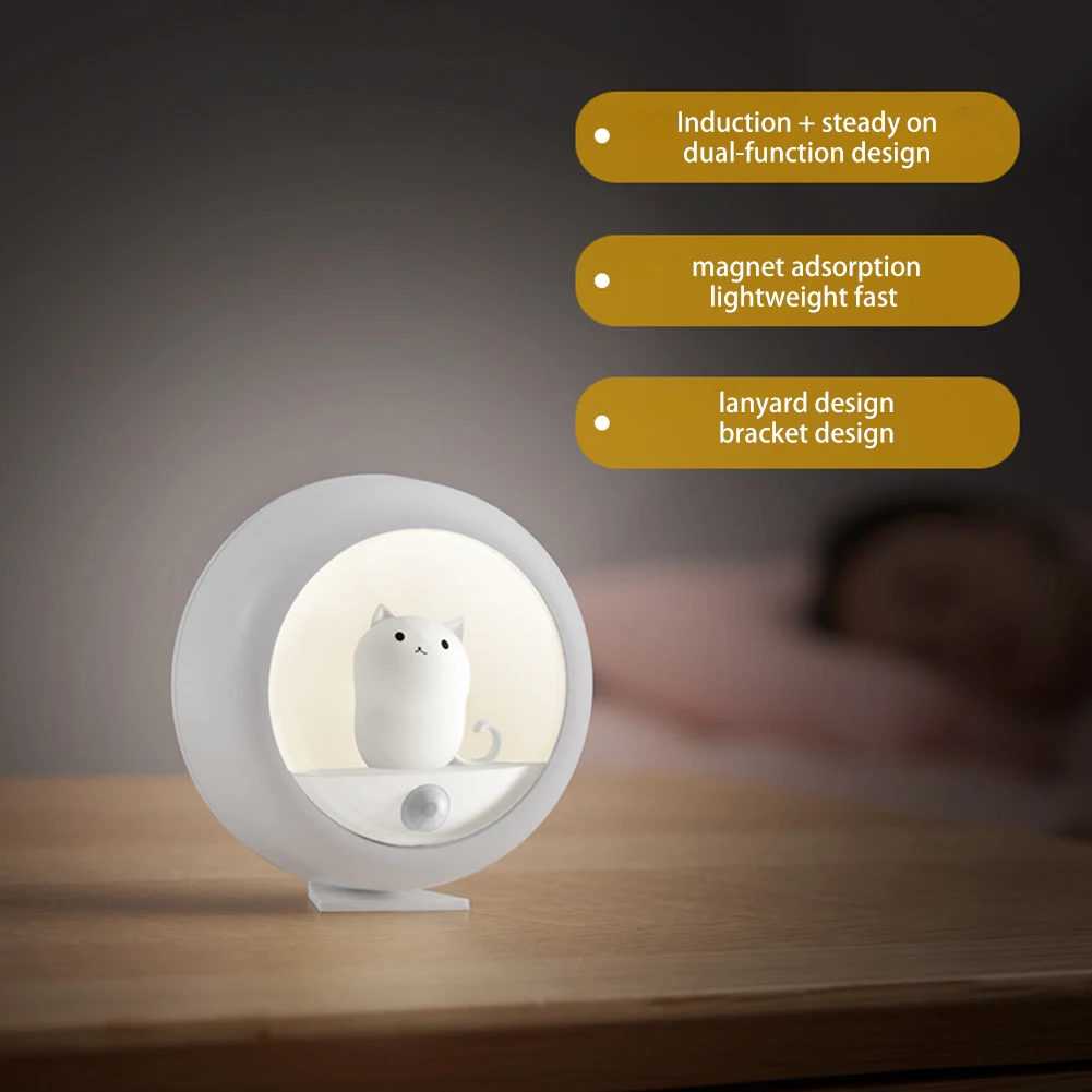 Veilleuse LED à capteur sans fil, lampe de nuit à capteur de chaton mignon pour bébé, enfants, salon, chambre à coucher, lampe d'éclairage de couloir