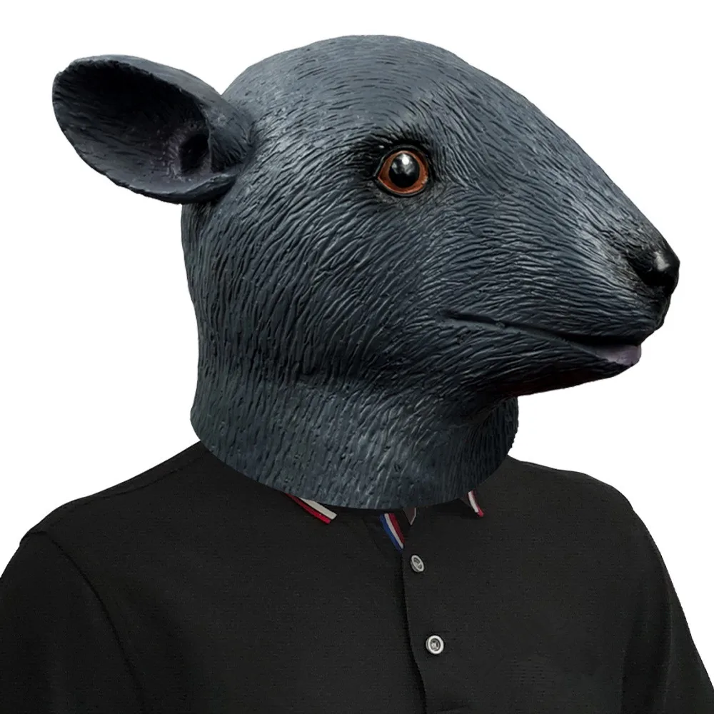 Realistische Maus-Tierkopf-Latexmaske Halloween-Kostüm Rattus-Rattenkopfbedeckung Party Erwachsenen-Riesenmaus – Detail 2