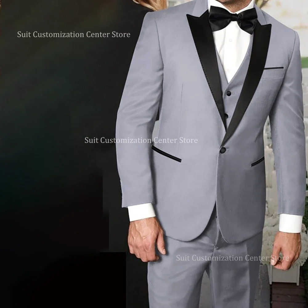 

Formal Men's Suits Solid Color 3 Piece One Button Peak Lapel Business Activity Wedding Groom Tailored Outfit Jacket Pants Vest